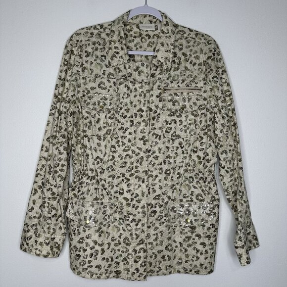Chicos Utility Jacket Leopard Sequin Absolutely Animal Large - Picture 1 of 13